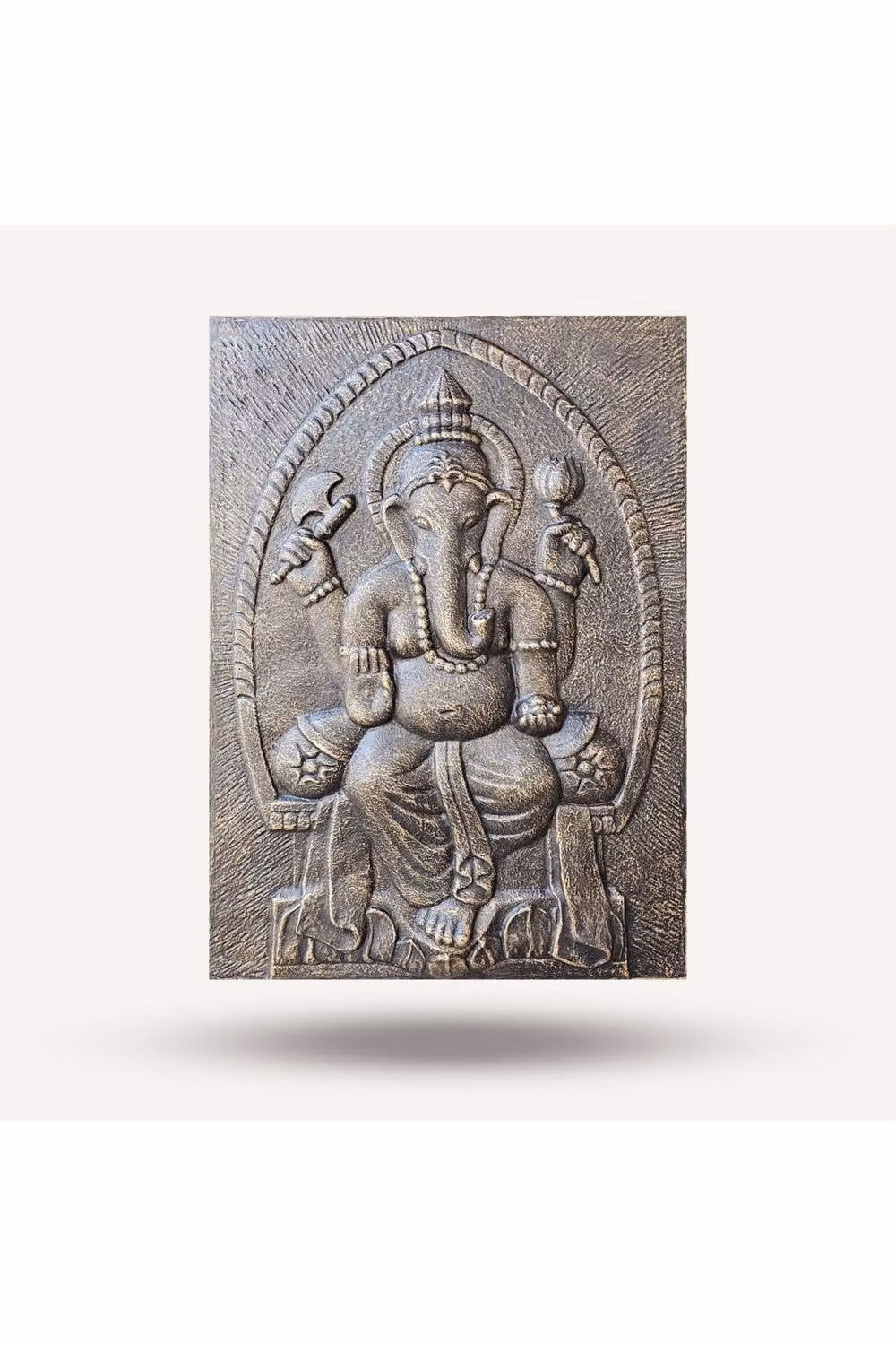 KDMD Large Ganpati Wall Relief in Antique Gold Metal Frame, W: 100 cm, H: 70 cm – 2