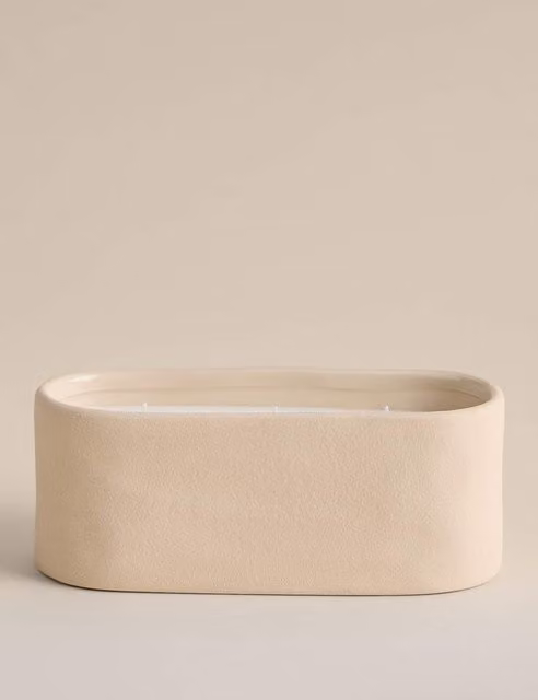 Teraire Cloud Ceramic 3 Wick Tabletop Candle in Beige