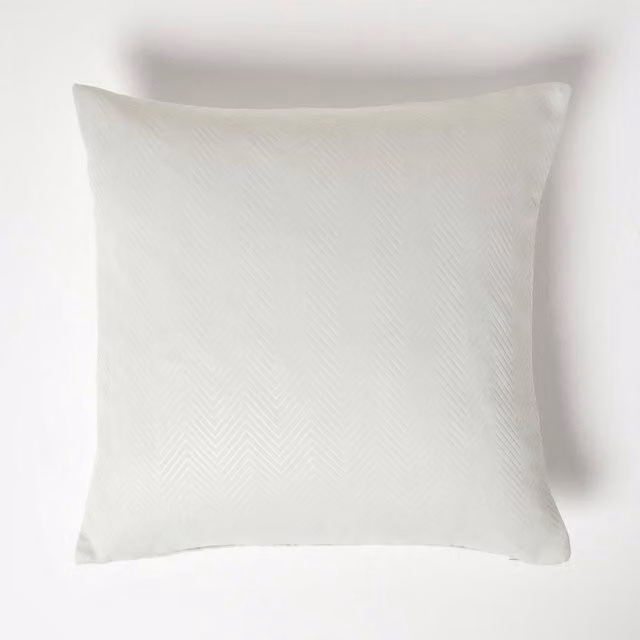 Homescapes Herringbone Chevron Square Cushion Cover in Ivory, Yellow and White