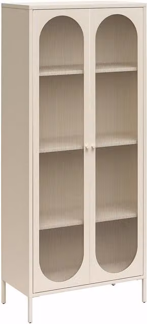 Mr Kate 2-Door Accent Cabinet with Fluted Glass Doors in Beige