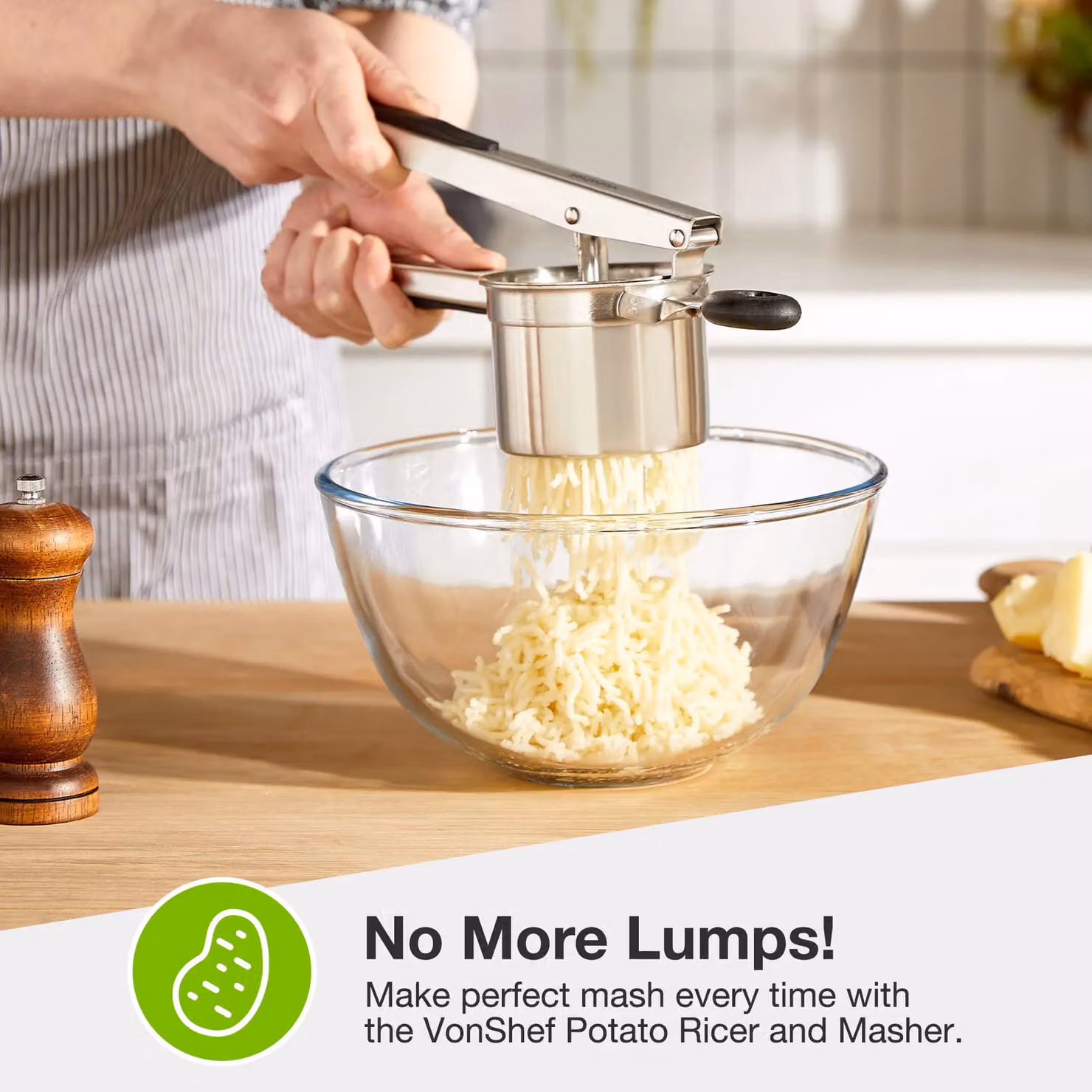 VonShef Stainless Steel Potato Ricer with Silicone Soft-Grip Handle in Silver – 2