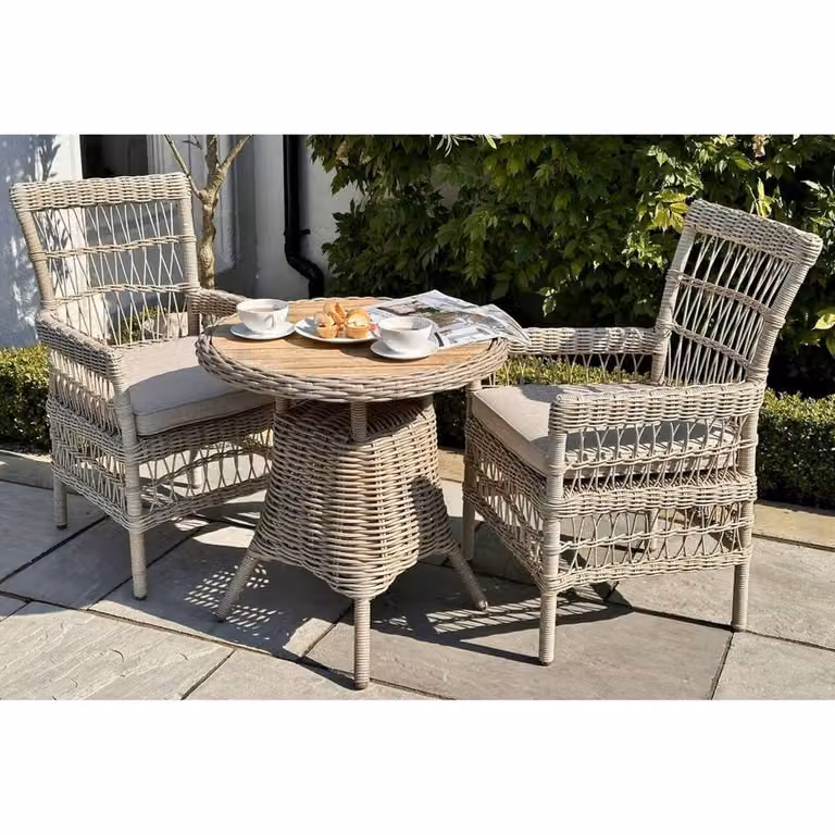 Lemon Pavilion Amalfi Collection Outdoor Bistro Table with Wood Top in Beige, W70 x D70 x H72 cm