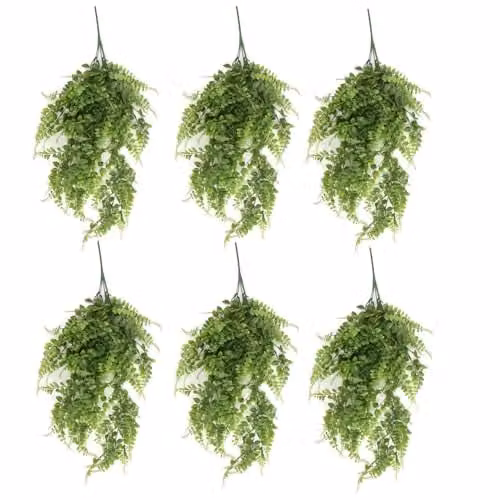 Leaf Pack of 6 Green Artificial Hanging Plants, UV and Fire Resistant, 85cm