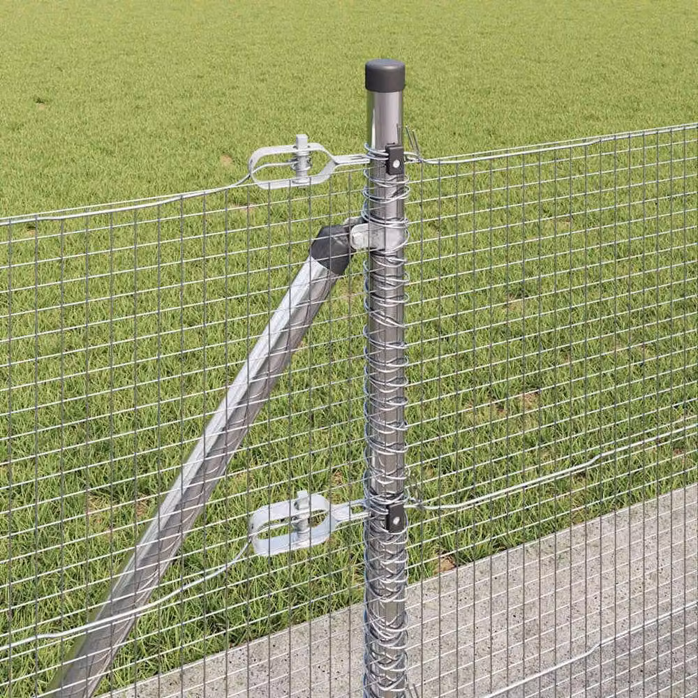 Berkfield Home Silver Galvanised Steel Welded Wire Fence with 13 Flanged Posts, W: 0.4 m, L: 50 m – 3