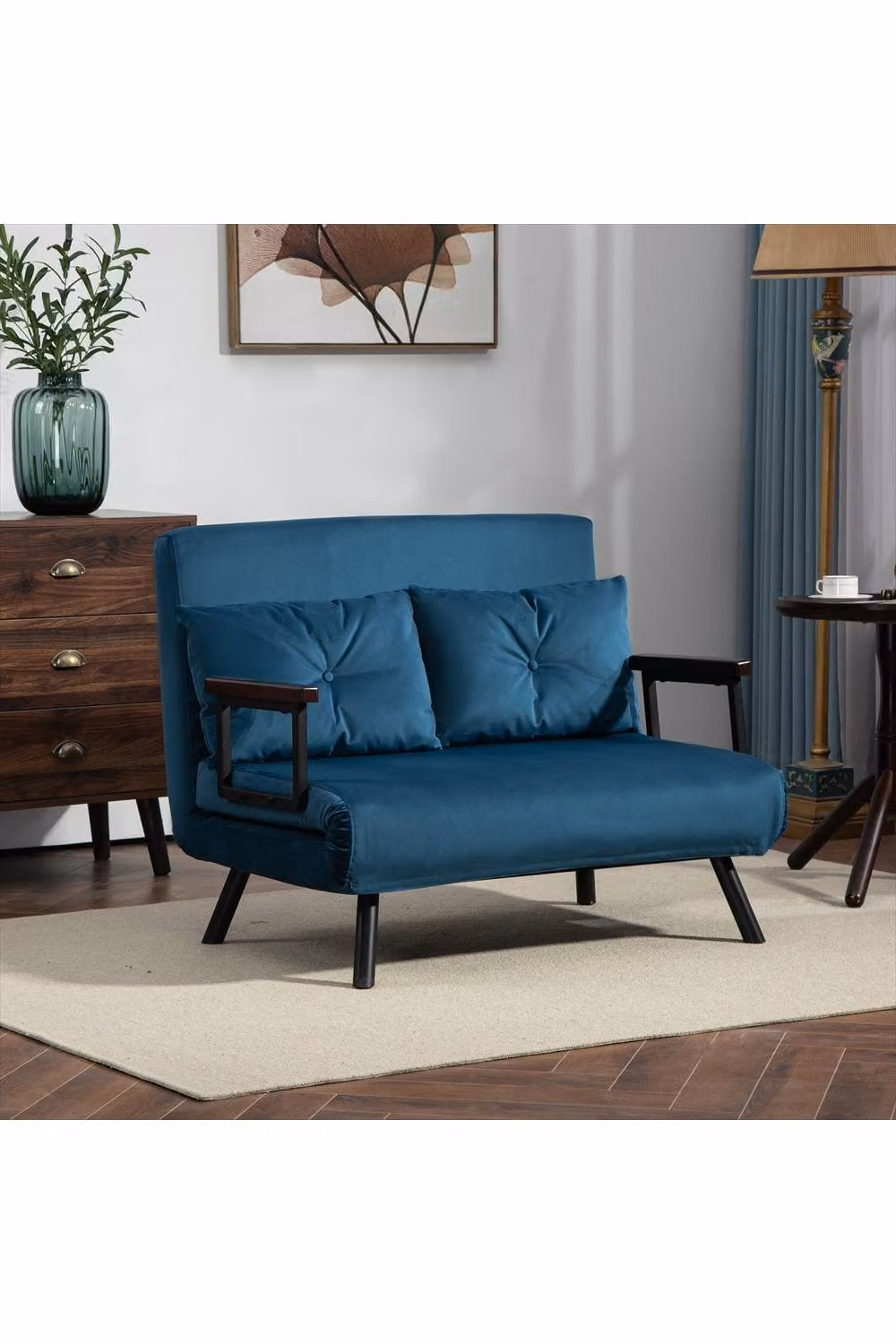 ERGOVEXA 4-in-1 Blue Velvet Click Clack Double Sofa Bed with Scatter Cushions, W/D/H: 140 x 200 cm – 3