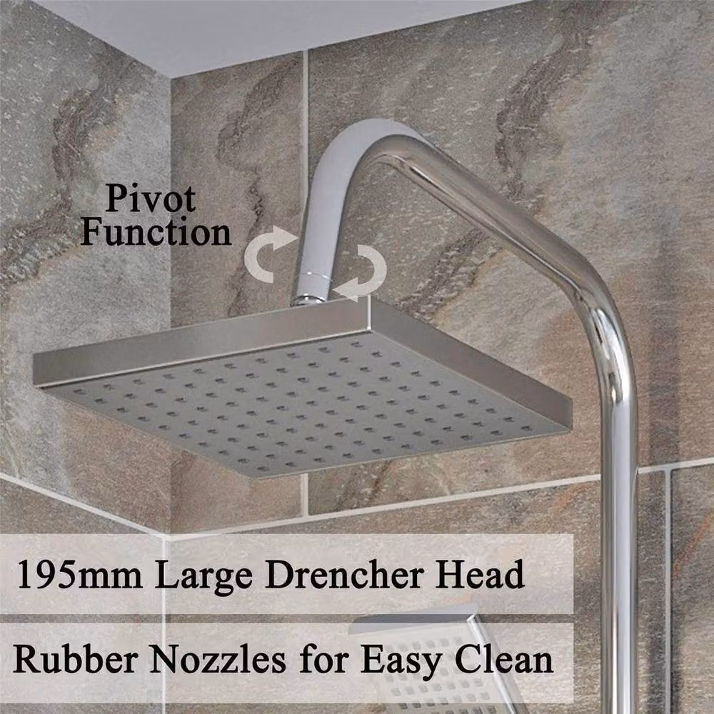 KORVIXA Modern Adjustable Bathroom Riser Rail Set with Hand Shower and Overhead Shower in Silver/Chrome, W: 52 cm – 2