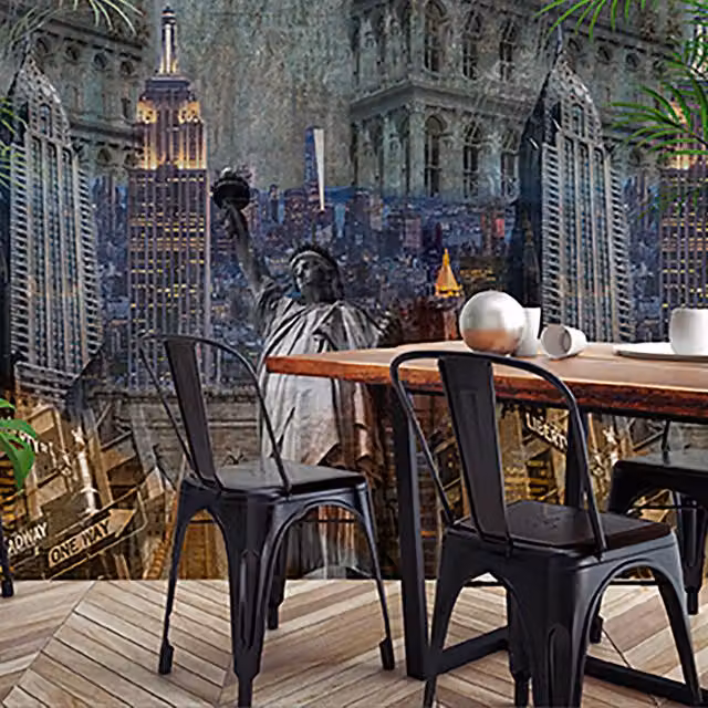 Grandeco New York Empire State Mural Wallpaper in Multicolour and Grey