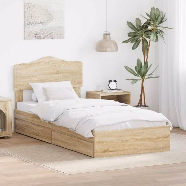 Berkfield Home Sonoma Oak Storage Bed with Drawers, Brown, W/D/H: 100 x 200 cm