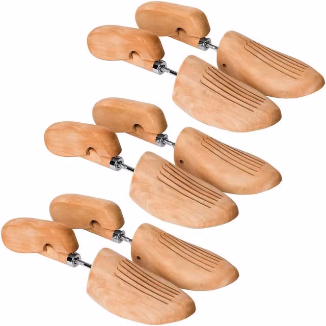tectake 3-Pair Wooden Shoe Stretcher in Brown