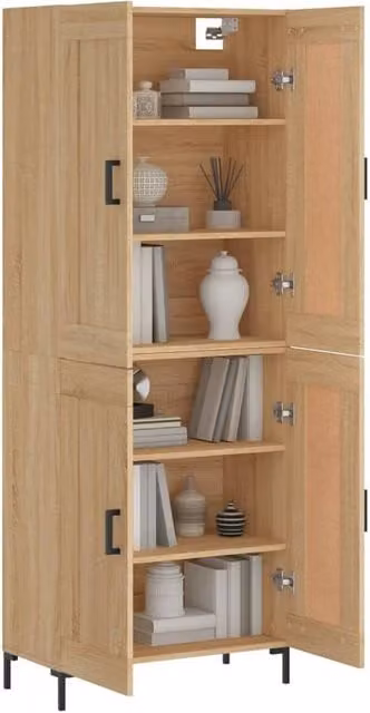 Berkfield Home Sonoma Oak Highboard in Light Tan, W/D/H: 69.5 x 34 x 180 cm