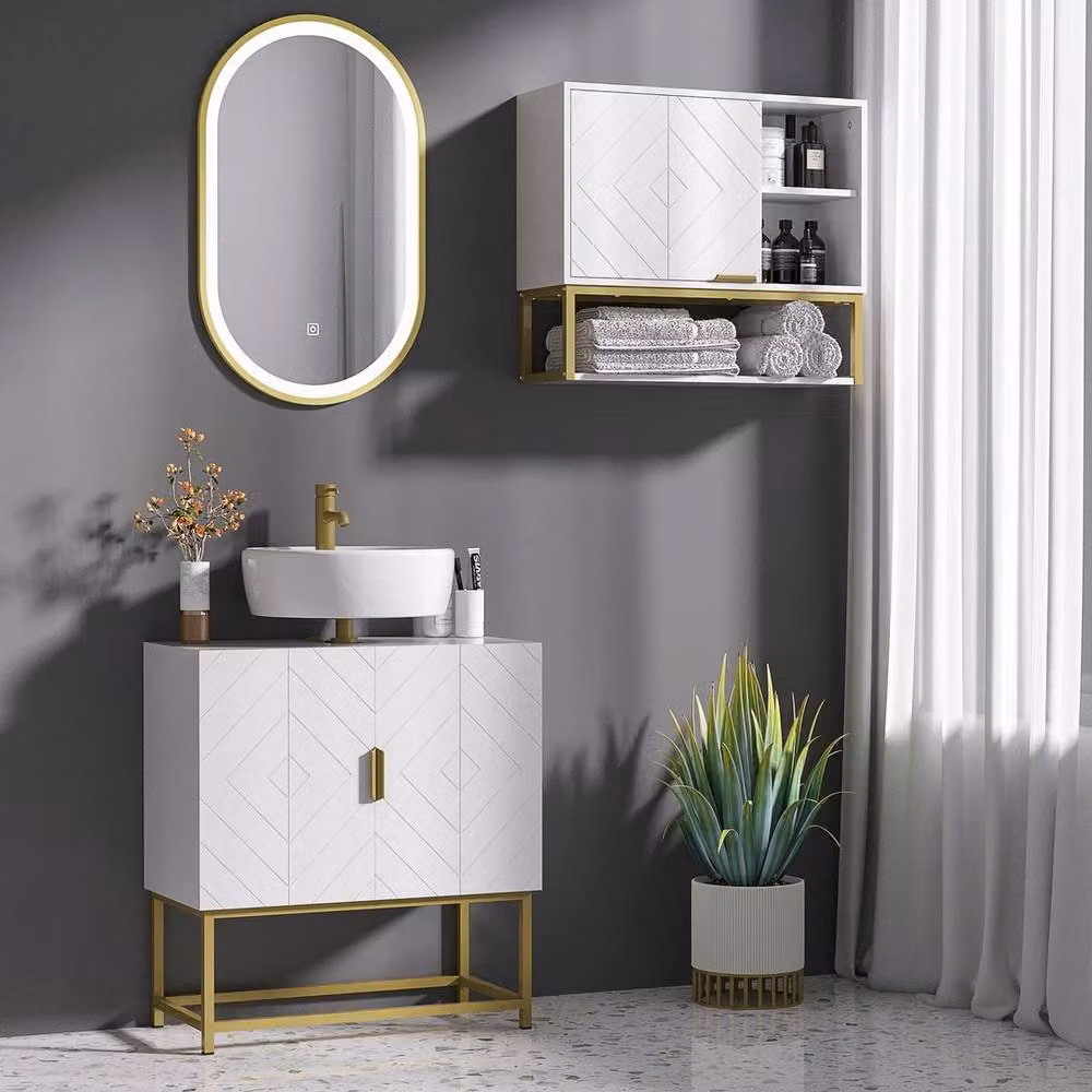 FORGEVIO Modern Wooden Under Sink Bathroom Cabinet in White and Multicolour – 2