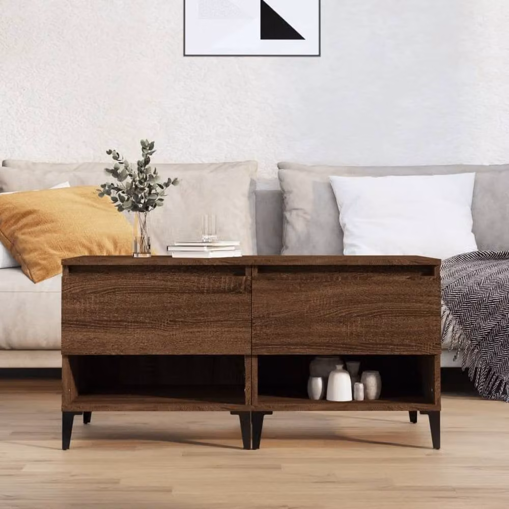 Berkfield Home Set of 2 Side Tables in Brown Oak, W/D/H: 50 x 46 x 50 cm – 1