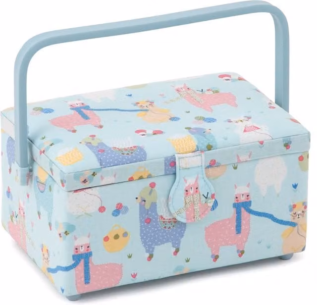 HobbyGift Sewing Box M Knit Alpacas in Petrol Blue with Lid and Handles
