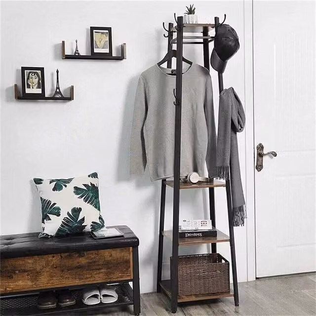 EONLION Heavy Duty Steel Frame Coat Rack in Brown – 1