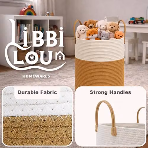 Libbi Lou Cotton Rope Storage Basket, 72L, Beige and White, W: 50 cm, D: 38 cm, H: 38 cm – 3