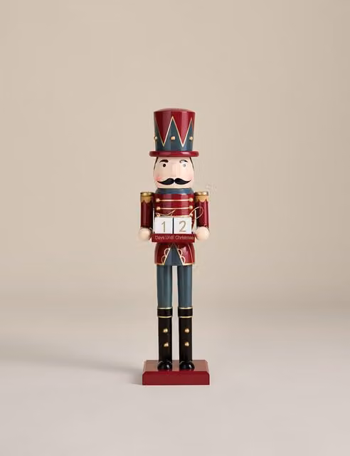 M&S Classic Wooden Nutcracker Christmas Advent Tabletop Decoration in Red, Green and Gold