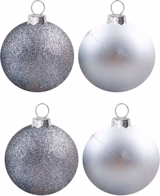 VFM e-Store Set of 4 Silver Round Christmas Bauble Hanging Tree Ornaments, 10 cm – 1