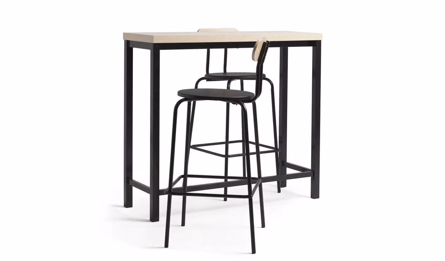 Zayn Black Bar Table and 2 Chairs Set in Industrial Style