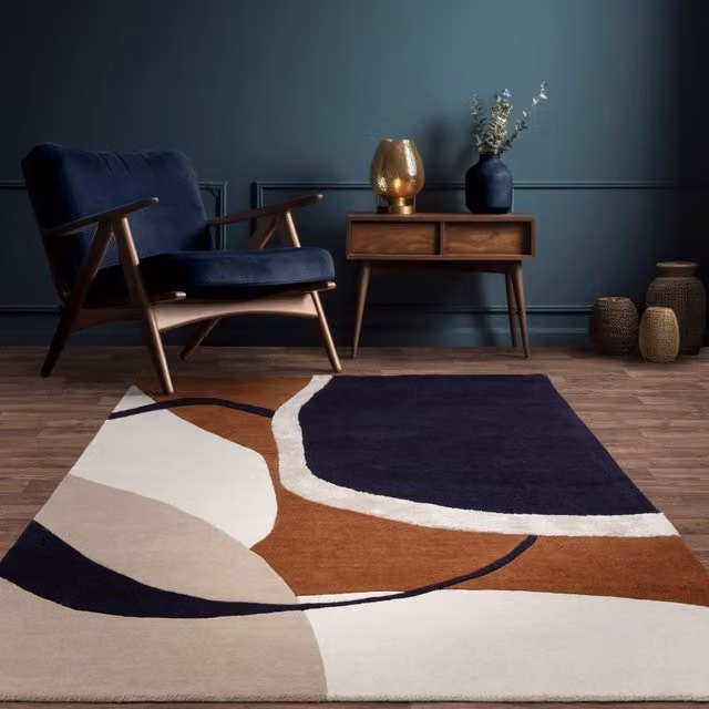 The Rug Shop UK Blue Modern Abstract Handmade Area Rug W: 160 cm, D: 230 cm
