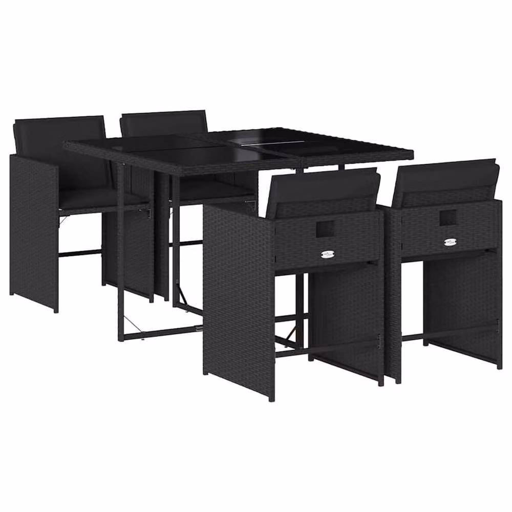 Berkfield Modern 4-Seater Black Polyrattan Garden Dining Set with Folding Glass Top – 2