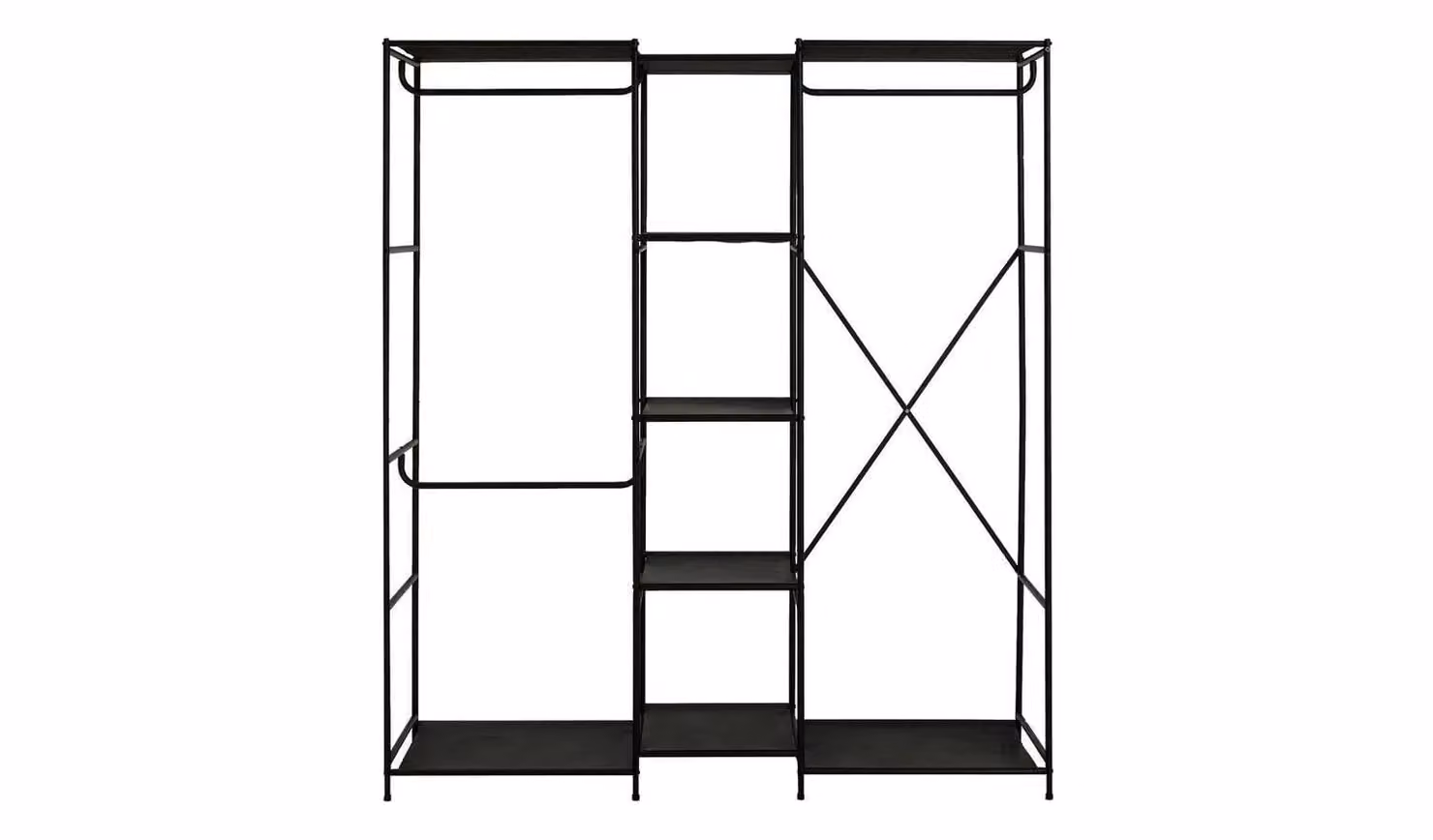 Cheap Furniture Warehouse Spencer Black Industrial Wardrobe with 3 Rails and 6 Shelves, W: 149 cm, D: 45 cm, H: 170 cm