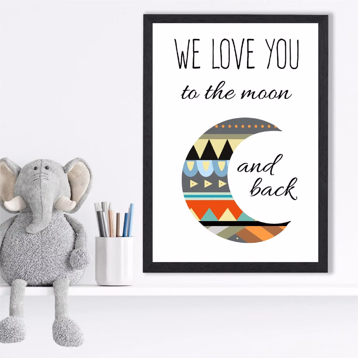 ARTZE Love You to the Moon Tribal Quote Framed Print, Grey, A3 – 2