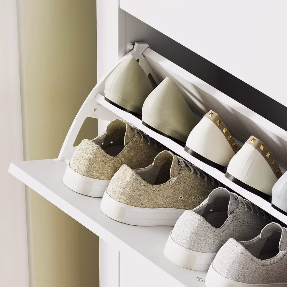 STILVORA White Matt Wall Mounted Shoe Cabinet with 3 Tilting Compartments – 2