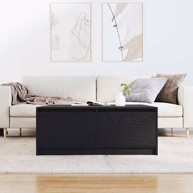 Berkfield Home Decorative Coffee Table with Drawers in Black Oak, W/D/H: 100 x 100 x 40 cm – 1
