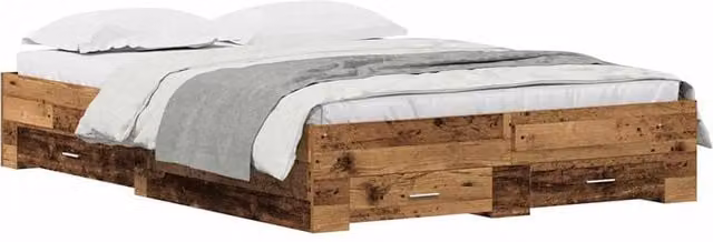 Berkfield Home Traditional Bed Frame with Drawers, Old Wood Brown, W: 135 cm, L: 190 cm