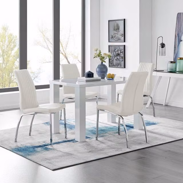 FurnitureboxUK Pivero White High Gloss Rectangular Dining Table and 4 Isco Chairs Set