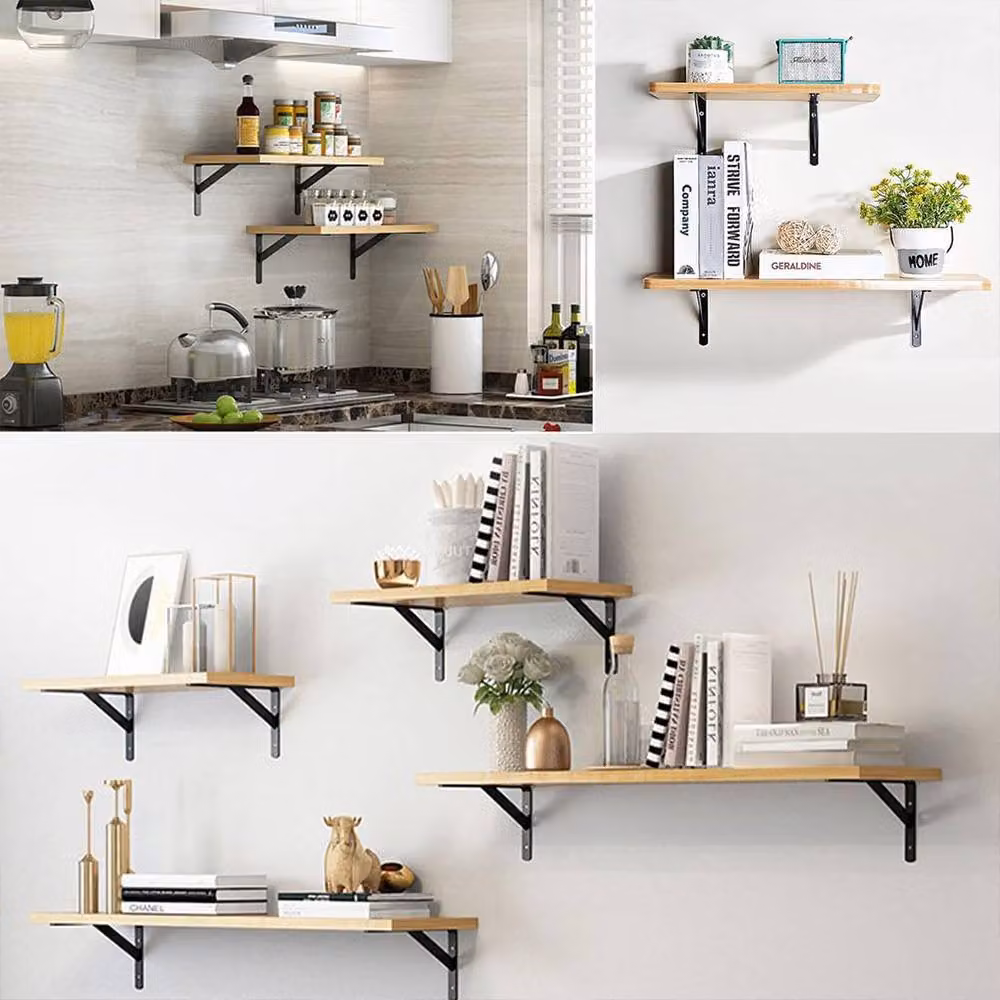 Ventryn 12-Piece Heavy Duty L-Shaped Stainless Steel Wall Mounted Shelf Brackets in Black – 3