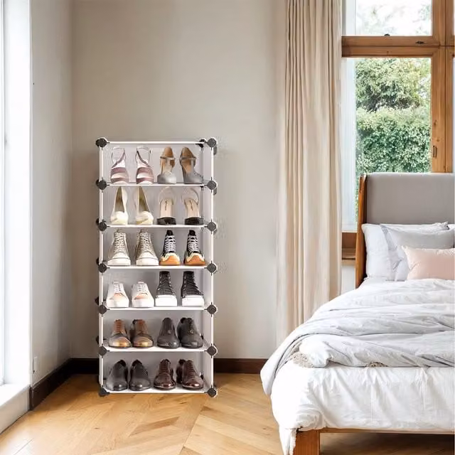 SONGMICS Modular White Shoe Rack with 10 Compartments, W/D/H: 43 x 31 x 173 cm