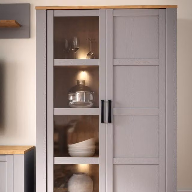 Furniture To Go Bohol Display Cabinet with 2x LED Lights in Riviera Oak and Grey Oak