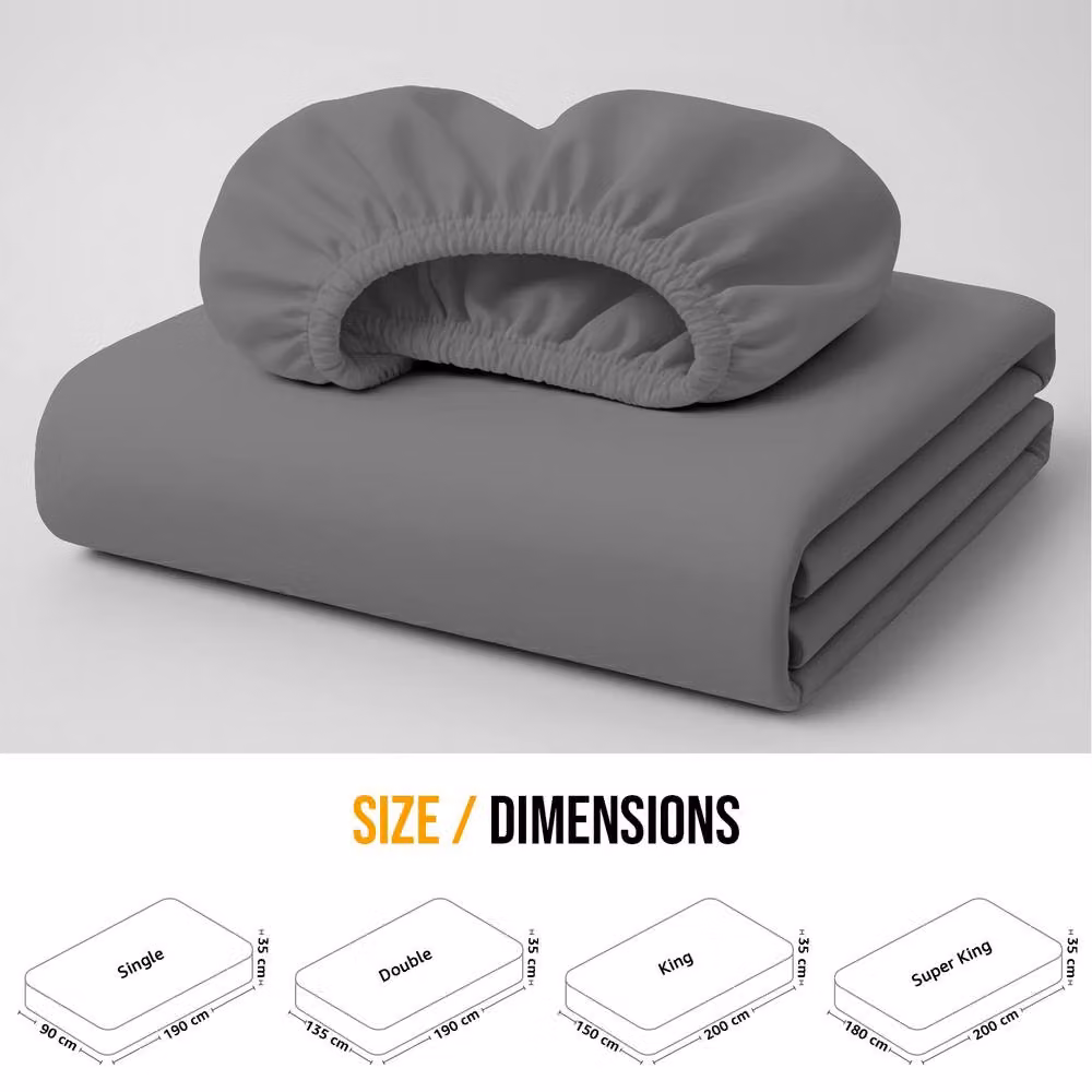 Lazzaro Home Feel the Difference Exclusive Microfibre Fitted Sheets in Grey, Double, W/D/H: 140 x 200 x 40 cm – 2