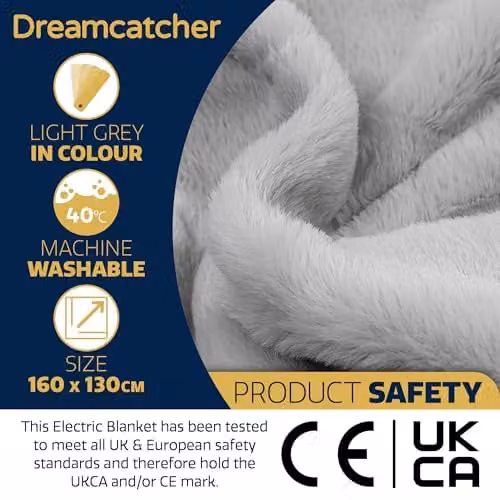 Dreamcatcher Faux Fur Heated Blanket in Light Grey with 9 Heat Levels and 9-Hour Timer – 4