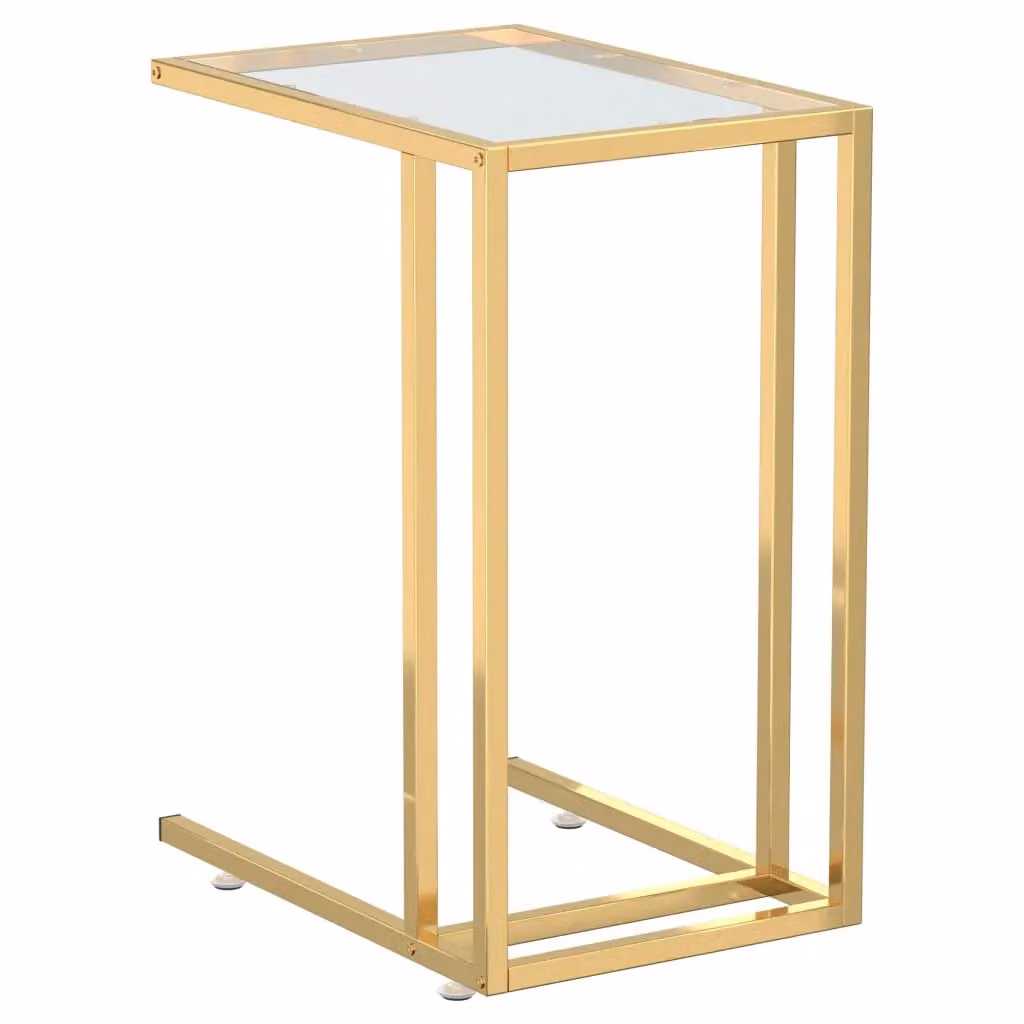Berkfield Home Computer Side Table in Transparent Glass and Gold Metal, W/D/H: 50 x 35 x 65 cm – 2