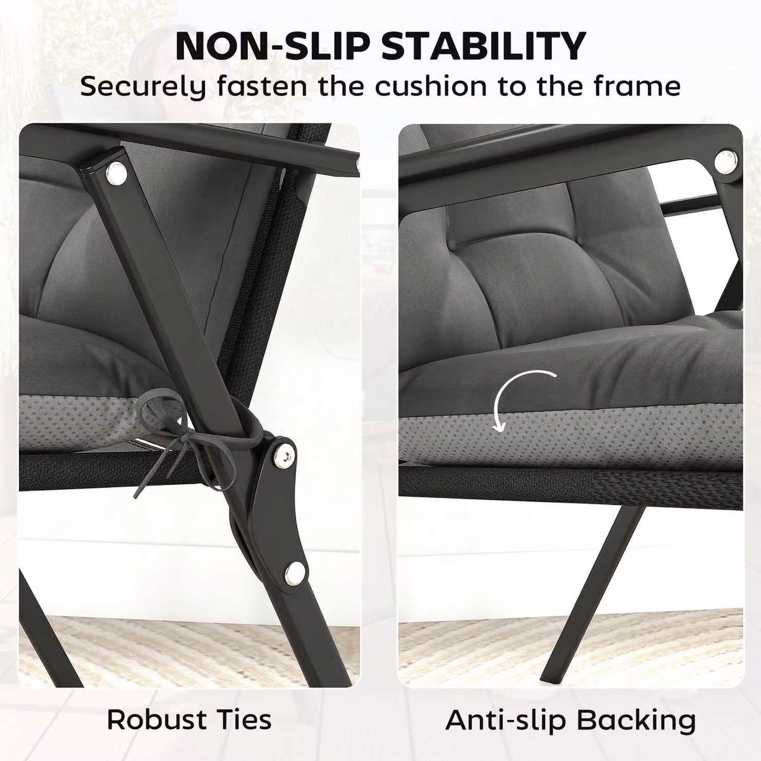 Outsunny Set of 4 Waterproof and UV-Resistant Patio Chair Cushions in Grey, W: 112 cm, D: 53 cm – 6