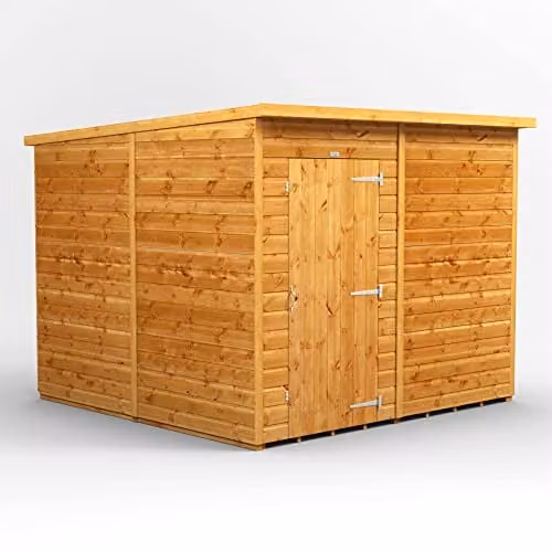 Powersheds Brown Pent Wooden Garden Shed with 12mm Extra Thick Timber and Security Features (Windowless) W/D/H: 260.4 x 251.6 x 240.4 cm