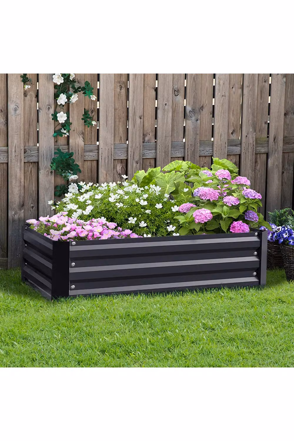 Living and Home Galvanised Steel Raised Garden Bed Planter Box in Black, W/D/H: 90 x 30 x 90 cm – 2