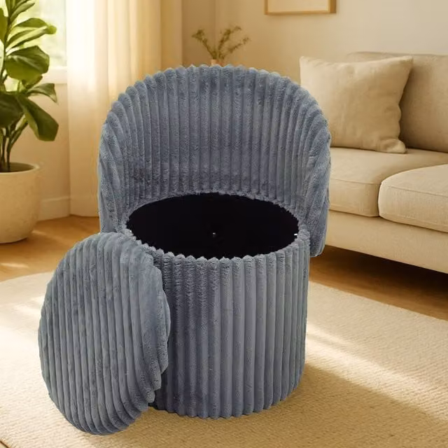 Gaveno Cavailia 3 in 1 Harp Ribbed Ottoman Storage Stool in Grey