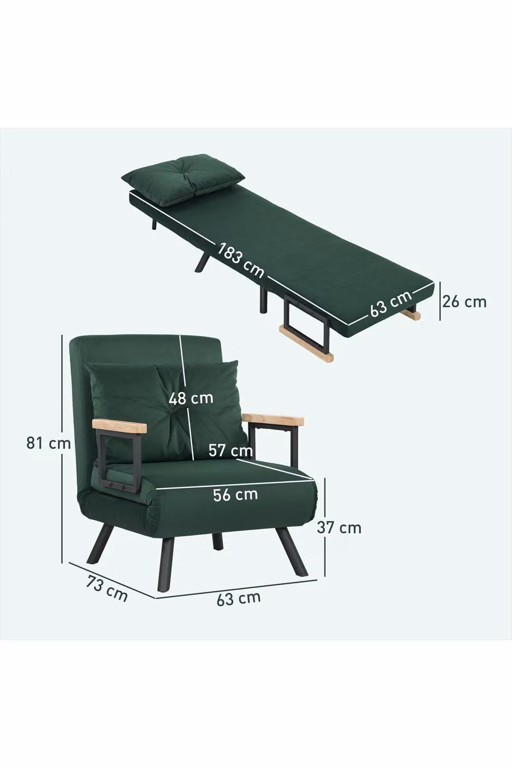ERGOVEXA 4-in-1 Velvet Single Chair Bed in Green – 2