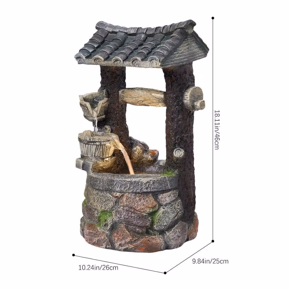NESTLUNE Grey Solar Wishing Well Cascading Water Fountain, W/D/H: 100 x 100 x 46 cm – 2