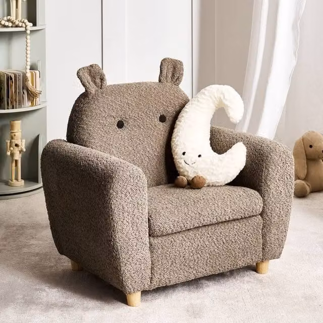 Wyld and Coco Kids Hippo Boucle Armchair in Brown, W/D/H: 59.0 x 44.0 x 61.0 cm