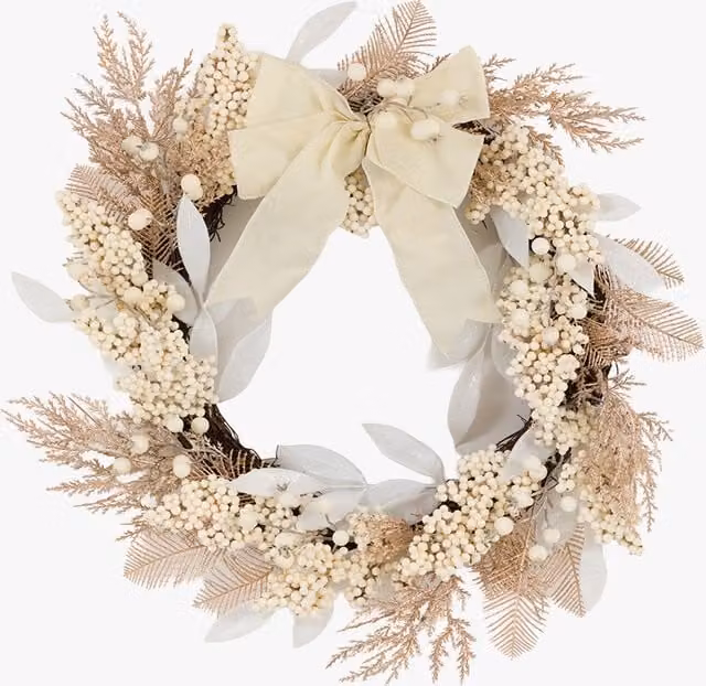 Perch & Parrow Winter Frost Cream Berry Wreath in Beige and White