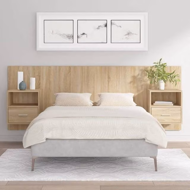 Berkfield Home Bed Headboard with Integrated Nightstand Cabinets in Sonoma Oak Brown Engineered Wood