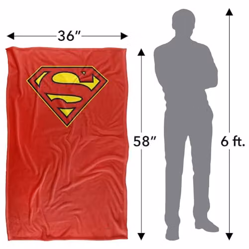 Warner Bros. Superman Cape Full Colour Logo Super Soft Fleece Throw Blanket, Red, W: 91 cm, D: 147 cm – 2