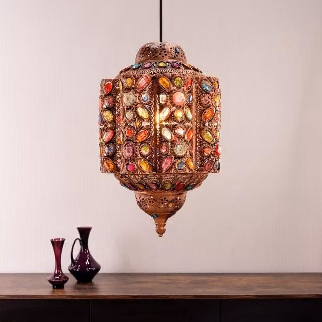 ValueLights Leyla Moroccan Style Bronze Lantern Shade with 10W Warm White LED Bulb, Diameter: 30.48 cm – 1