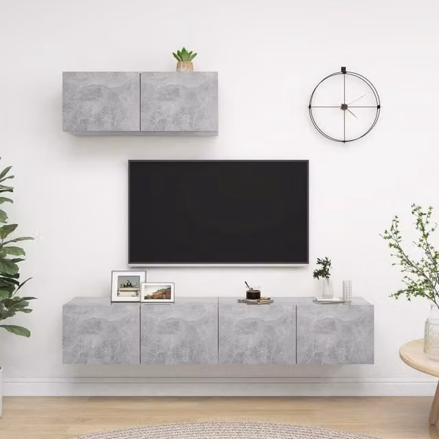 Berkfield Home Modern Wall Mounted 3 Piece TV Cabinet Set in Concrete Grey Matt Engineered Wood – 1