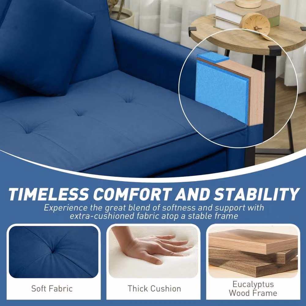 Wyld Haus Sarova Blue Velvet 3 Seater Click Clack Convertible Sofa Bed with Scatter Cushions, W/D/H: 196 x 89 x 90 cm – 7