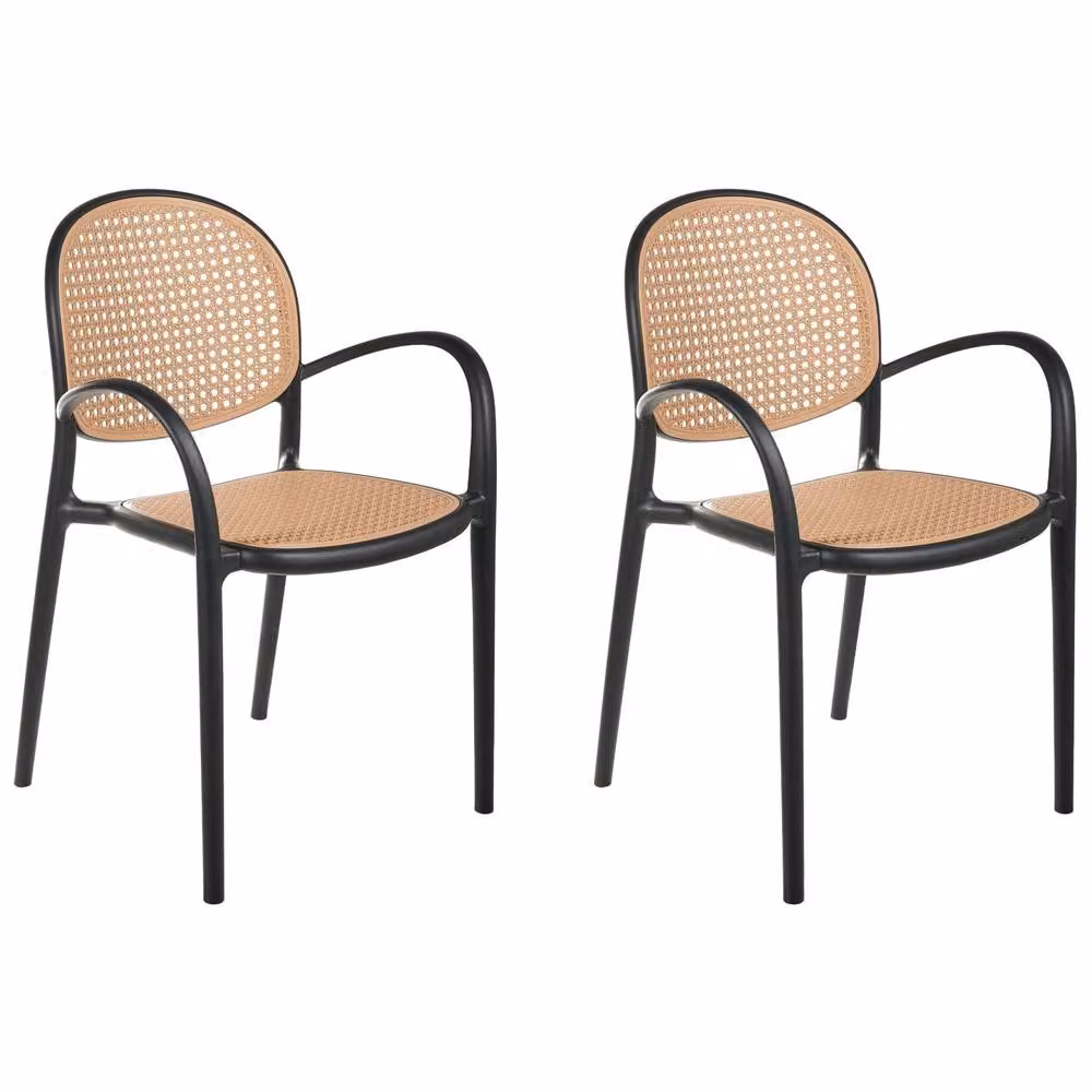 Wyld and Coco Retro Black Matt Plastic Garden Dining Chairs Set of 2 – 2